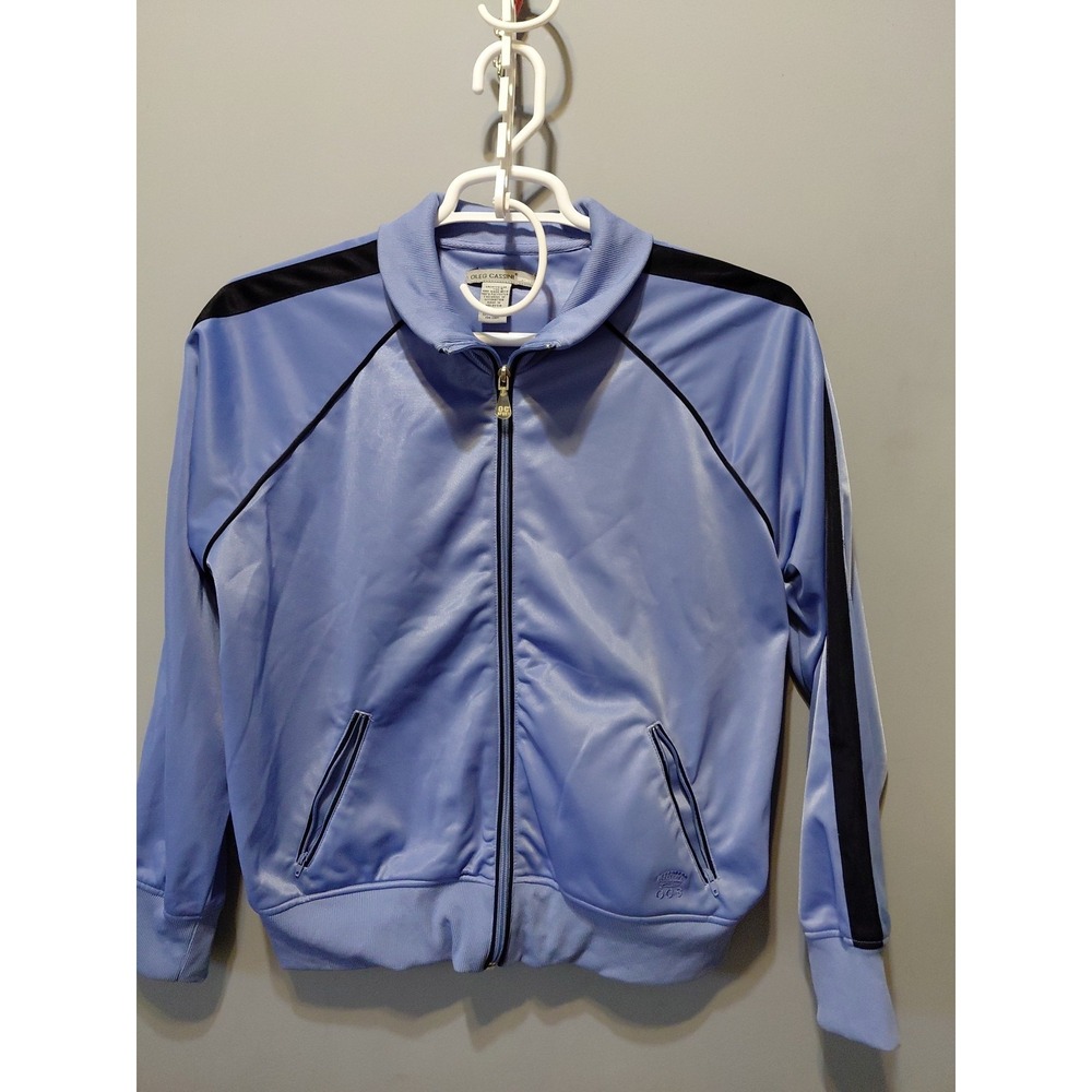 Y2K Vtg Oleg Cassini Shiny Blue Running Track Jacket Womens XL Zip Pockets